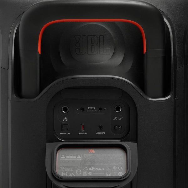 JBL PartyBox 330 Portable Party Speaker with JBL Legendary Sound, Futuristic Lighting, a Telescopic Handle and Wide Wheels.